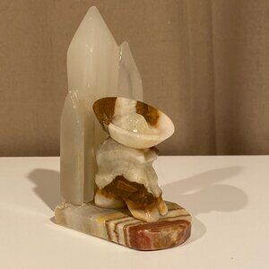Vintage 70s Mexican Onyx Stone Bookend Folk Art Siesta Sombrero Scene‎